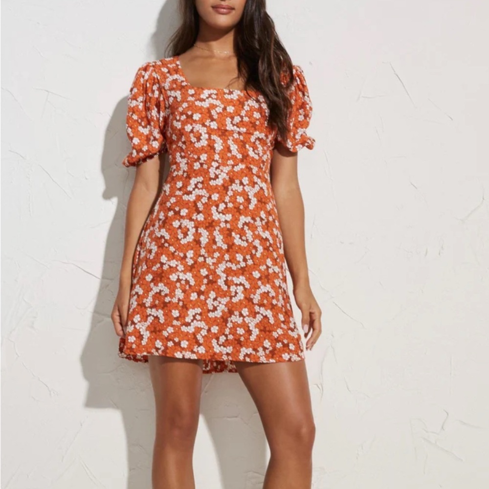 Faithfull the Brand Orange Puff Sleeve Sundress